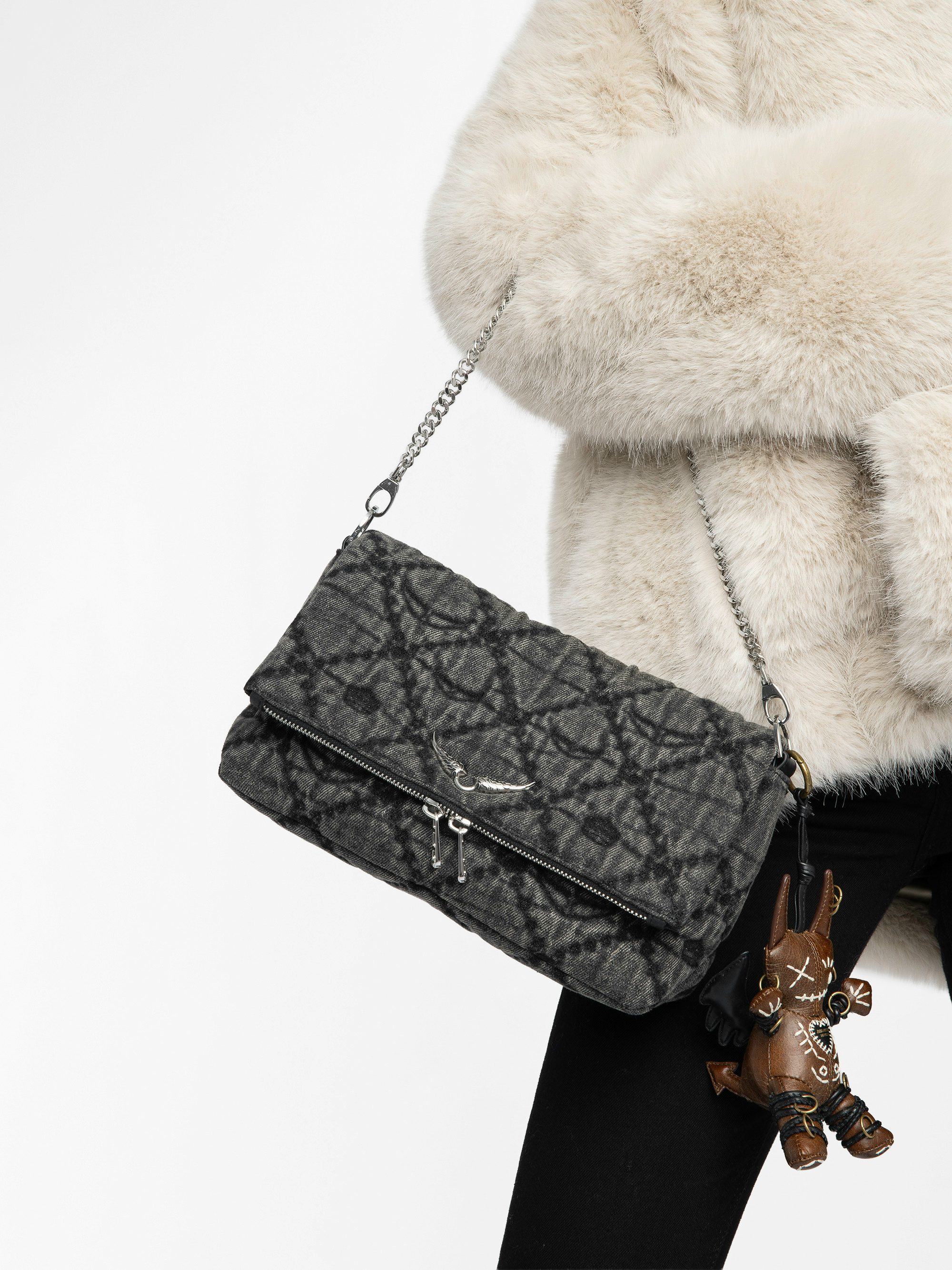 Rocky II Monogram Bag - Denim monogram shoulder bag with chain and signature wings.